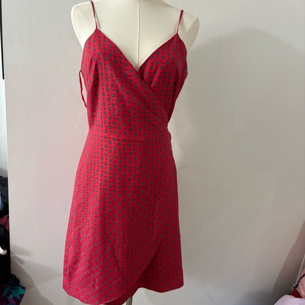 J. Crew Red Floral Strappy Sleeveless Wrap Dress Women's Sz 6 Preppy